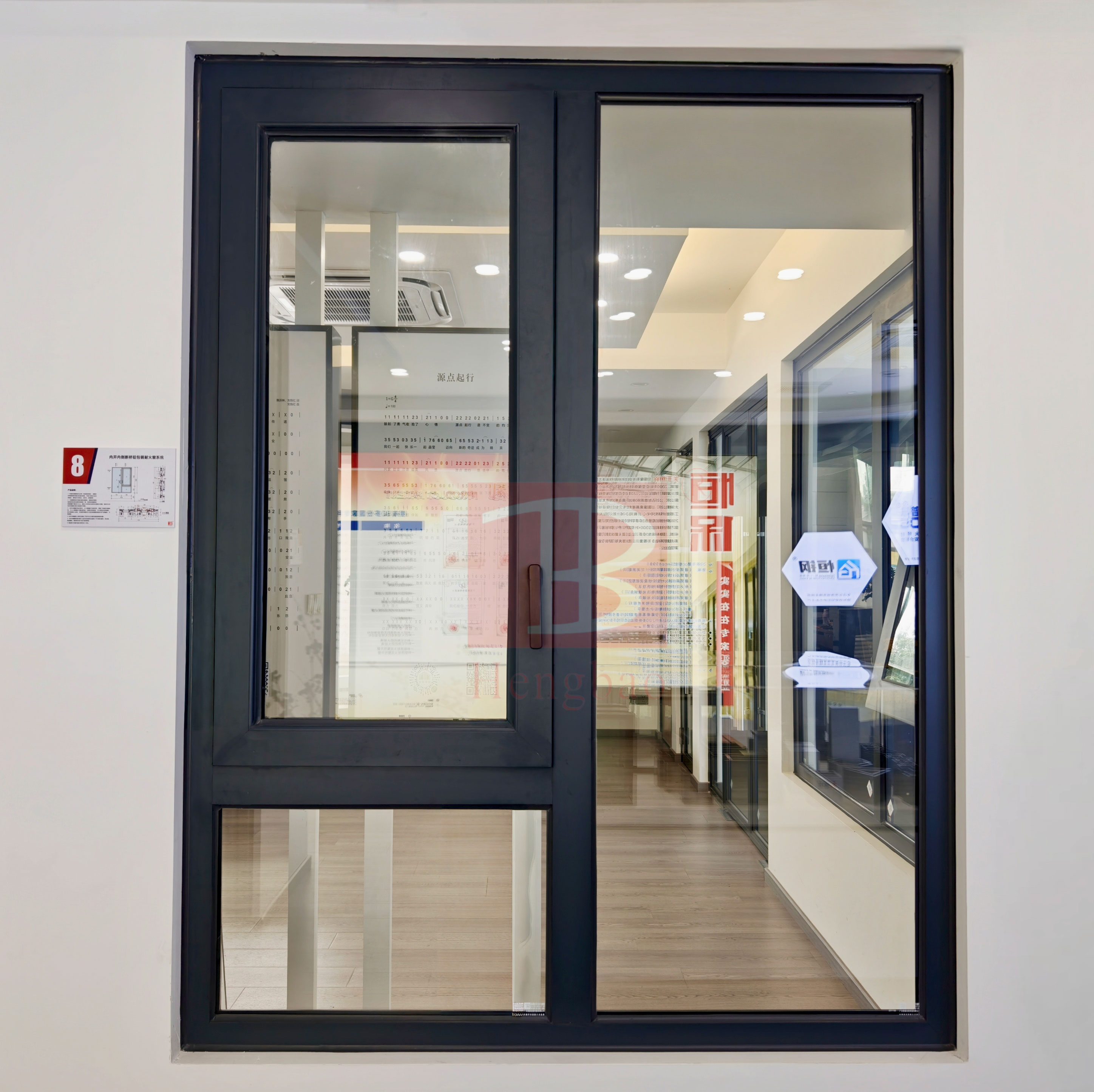 內(nèi)開內(nèi)倒斷橋鋁包鋼耐火窗系統(tǒng)